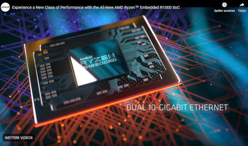 Legenda 4: I processori AMD Ryzen Embedded V1000/R1000 supportano anche Ethernet a 10 Gigabit. Advantech offre questo design Mini-ITX su richiesta del cliente. 